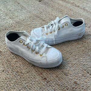 Converse All Star Lift Platform Sneakers white and gold wedding shoe